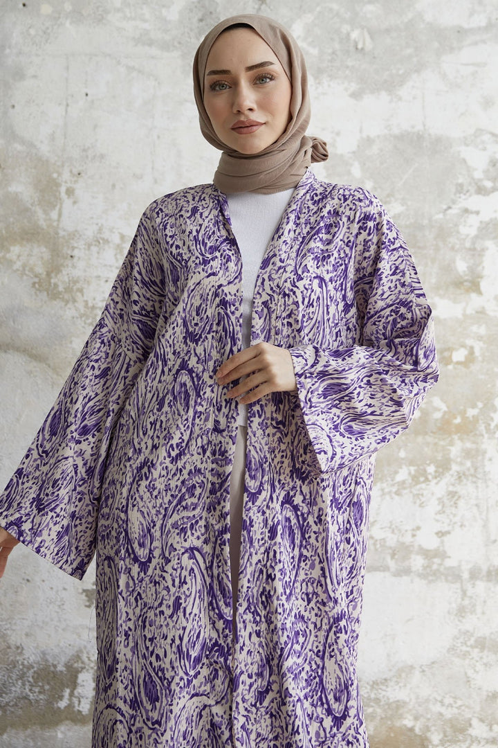 MDS Women Spiral Patterned Long Kimono - Purple - Brixton
