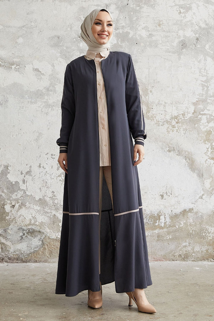 MDS Women Hazel Striped Patterned Abaya - Smoke Gray - Haverhill