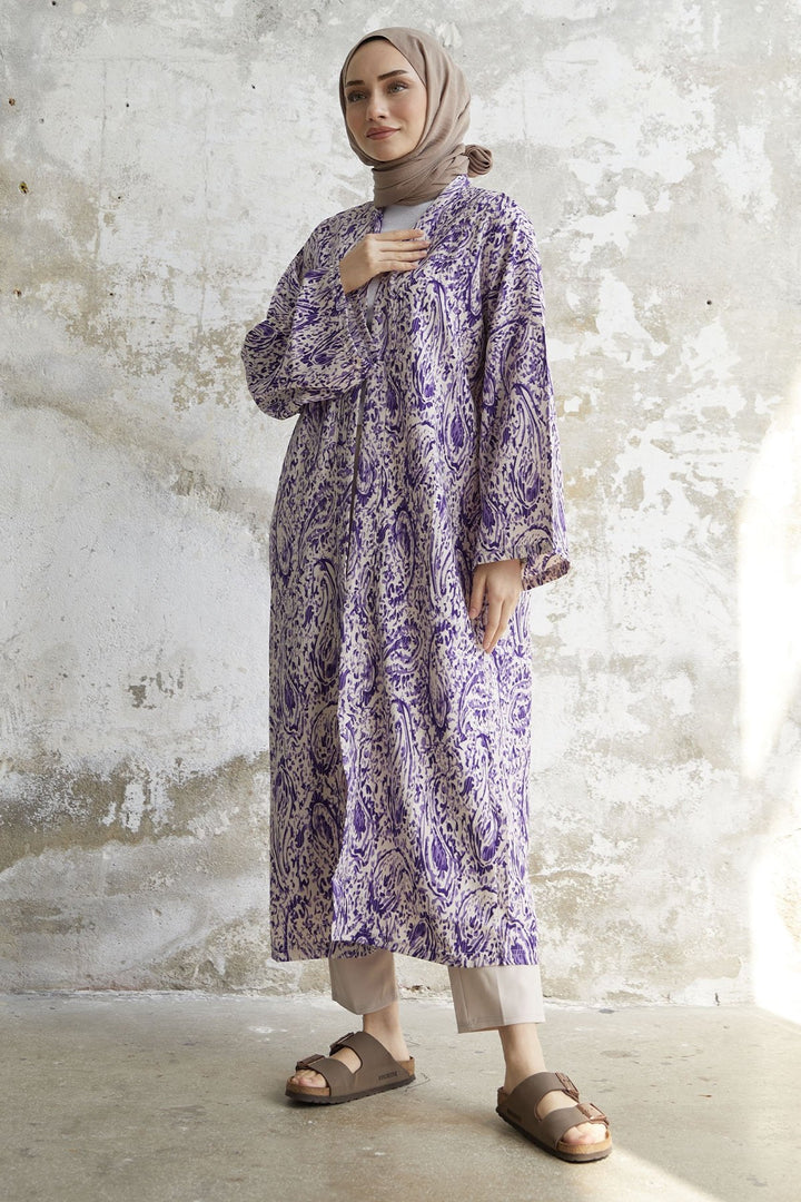 MDS Women Spiral Patterned Long Kimono - Purple - Brixton