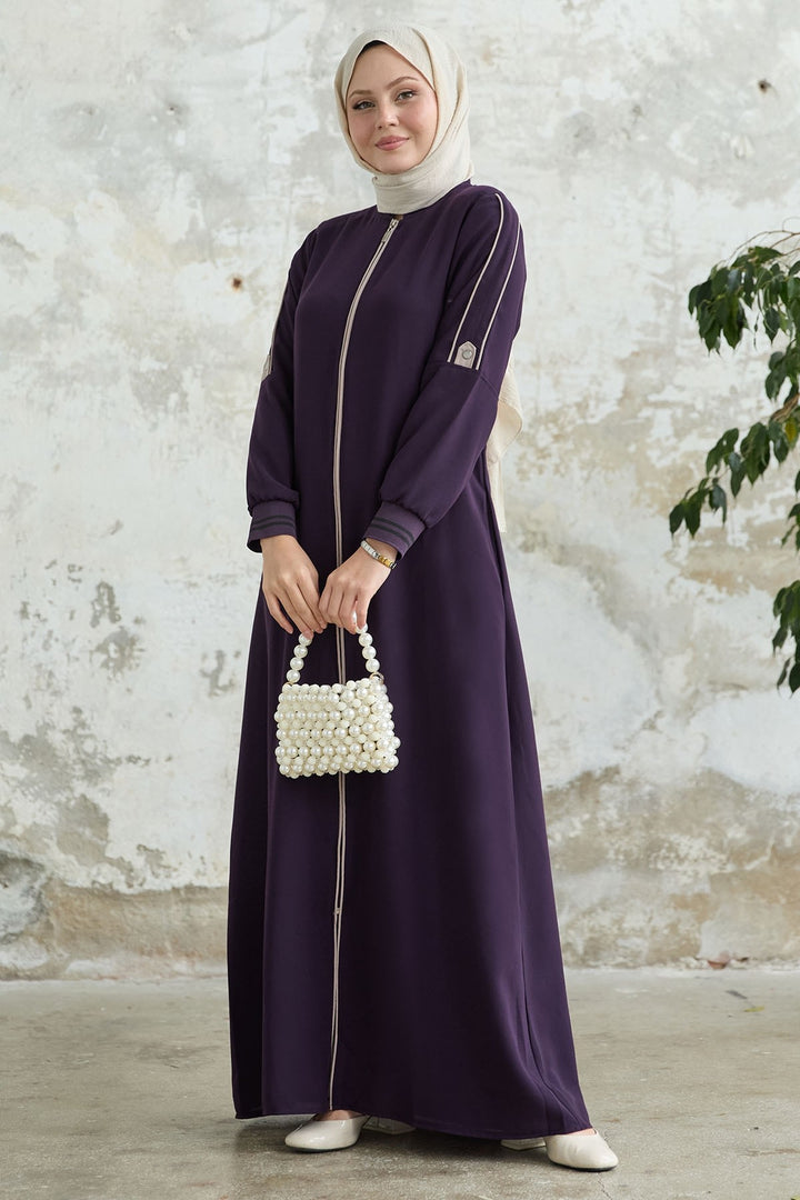 MDS Women Half-Collared Ribbed Mürdüm Ferace - Hoorn