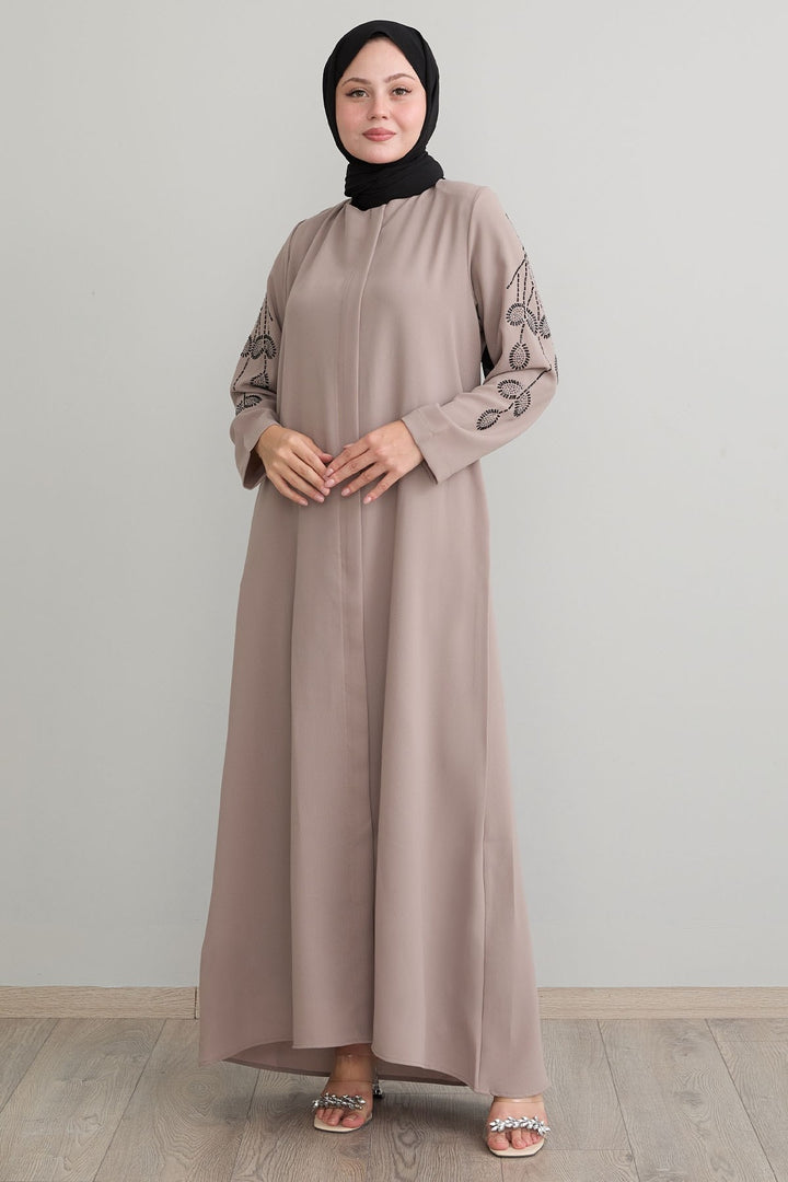 MDS Women Beige Coat with Leaf Patterned Sleeves - Gulfport