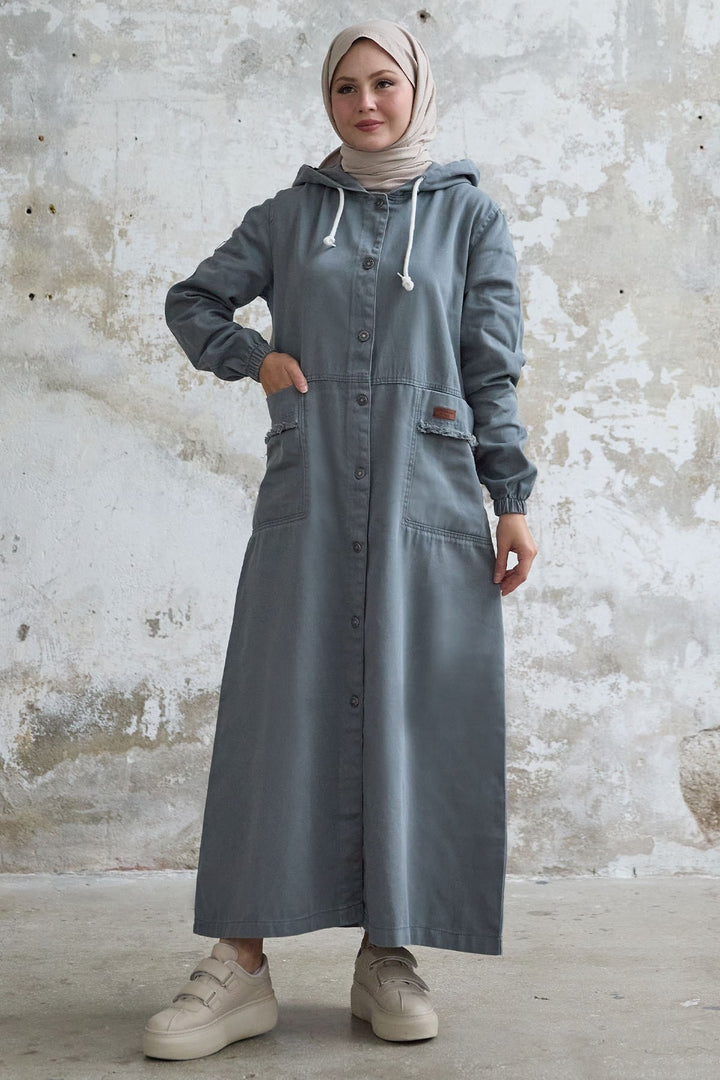 MDS Women Armored Pocketed Gabardine Gray Coat - Yeovil