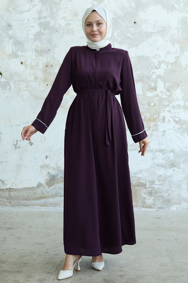 MDS Women Salvia Loose Sleeve Biye Patterned Purple Ferace - Leighton Buzzard