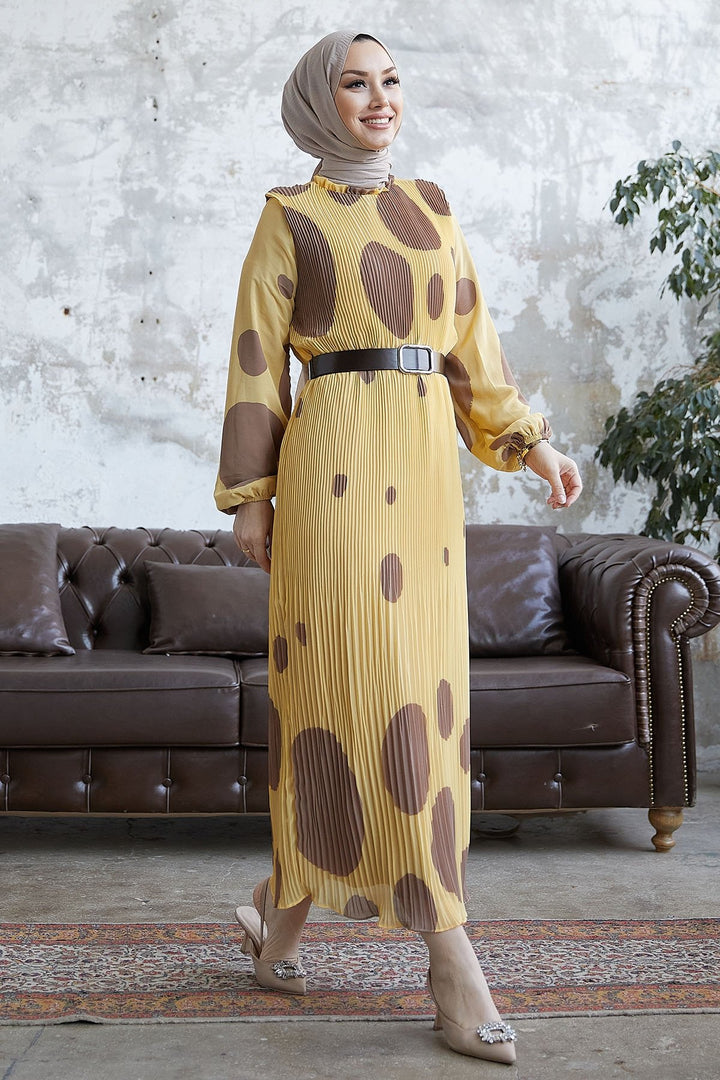 MDS Women Polka Dot Ruffled Chiffon Dress - Yellow - Cuyahoga Falls