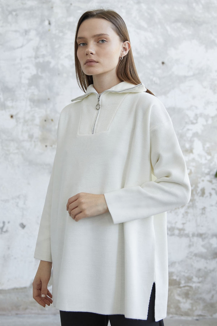 MDS Women Remy Zippered Sweater - White - Juárez