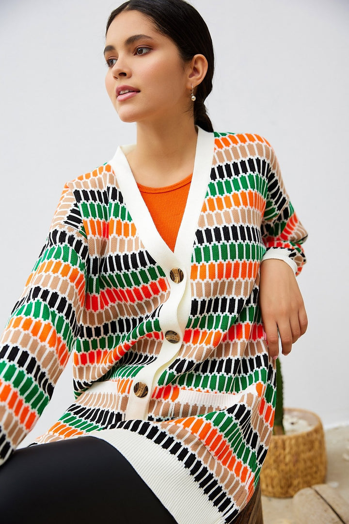 MDS Women Rana Patterned Cardigan - White - Igualada