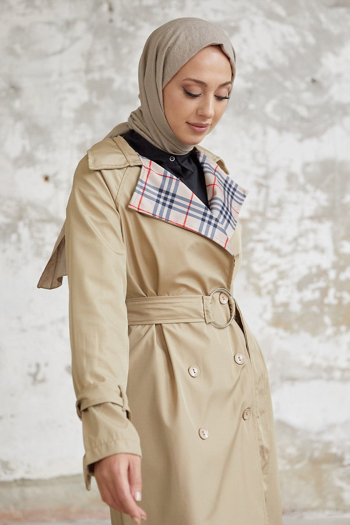 MDS Women Eleta Double-Breasted Checkered Trench Coat - Beige - Upper Hutt