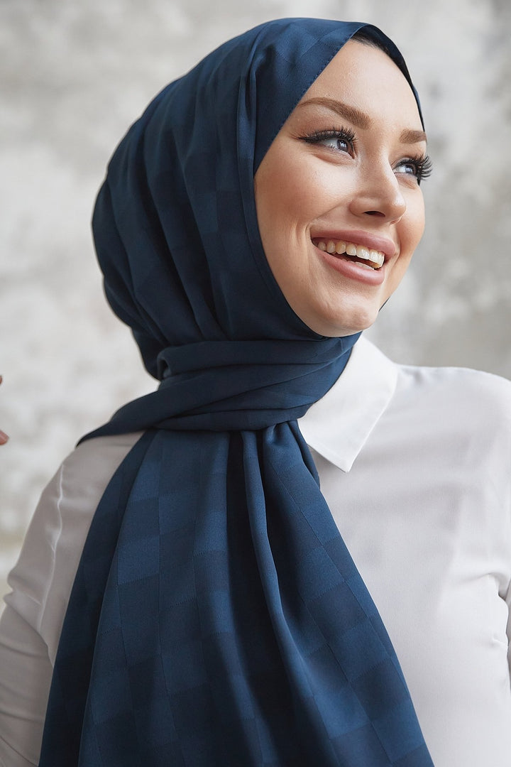 MDS Women Maura Lady Pattern Silky Jacquard Shawl - Navy - Linares