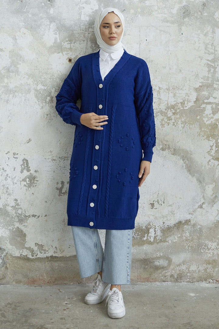 MDS Women Lomira Stone Button Detailed Cardigan - Navy - Santa María Huatulco