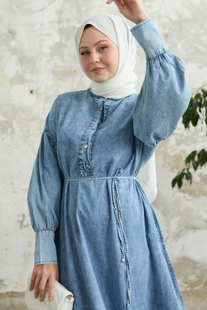 MDS Women Blue Denim Dress with Cuffed Sleeve - El Paso de Robles