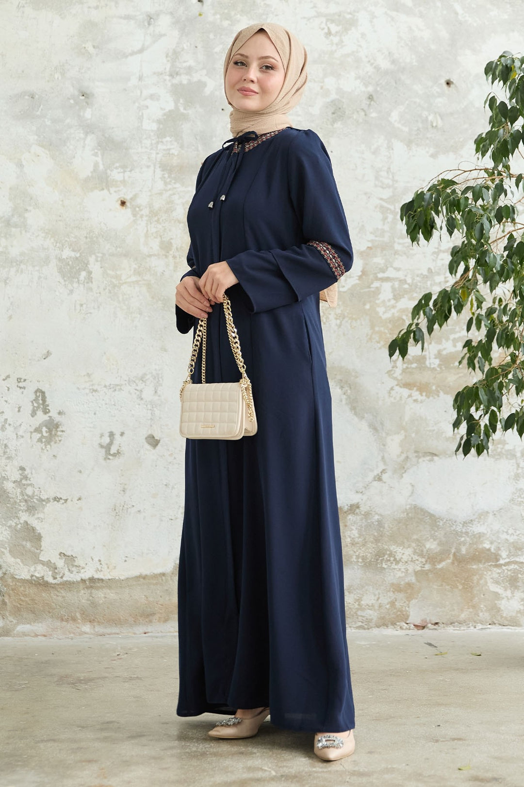 MDS Women Navy Overcoat with Lace Detail Embroidery - Santiago de Compostela