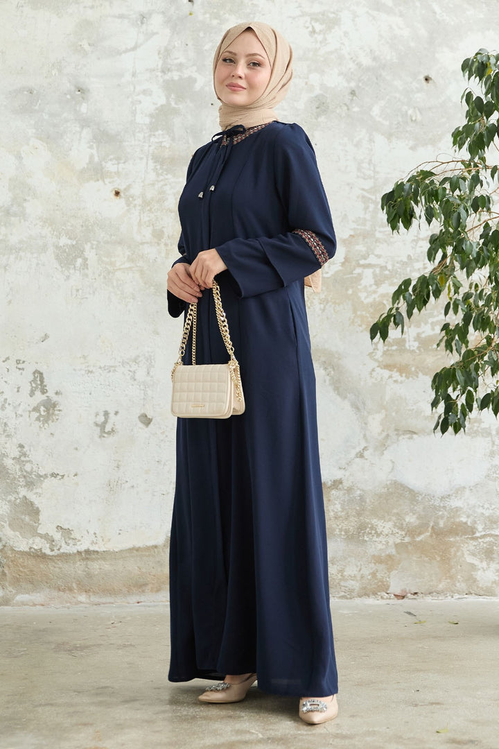 MDS Women Navy Overcoat with Lace Detail Embroidery - Santiago de Compostela