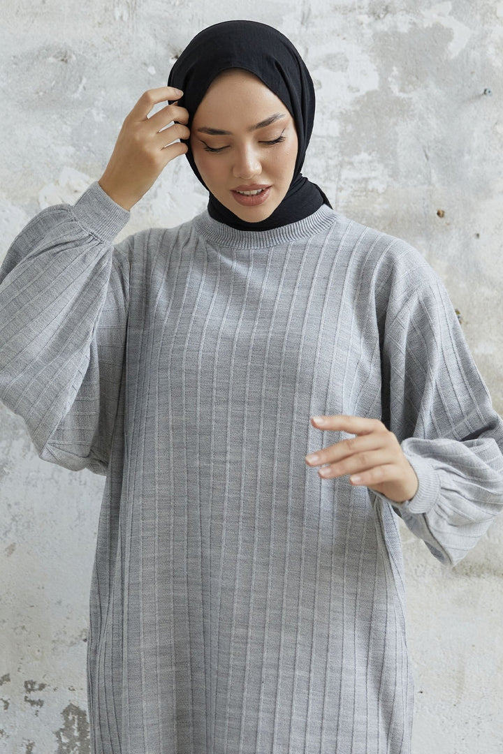 MDS Women Elois Balloon Sleeve Ribbed Knit Dress - Gray - Jilotepec
