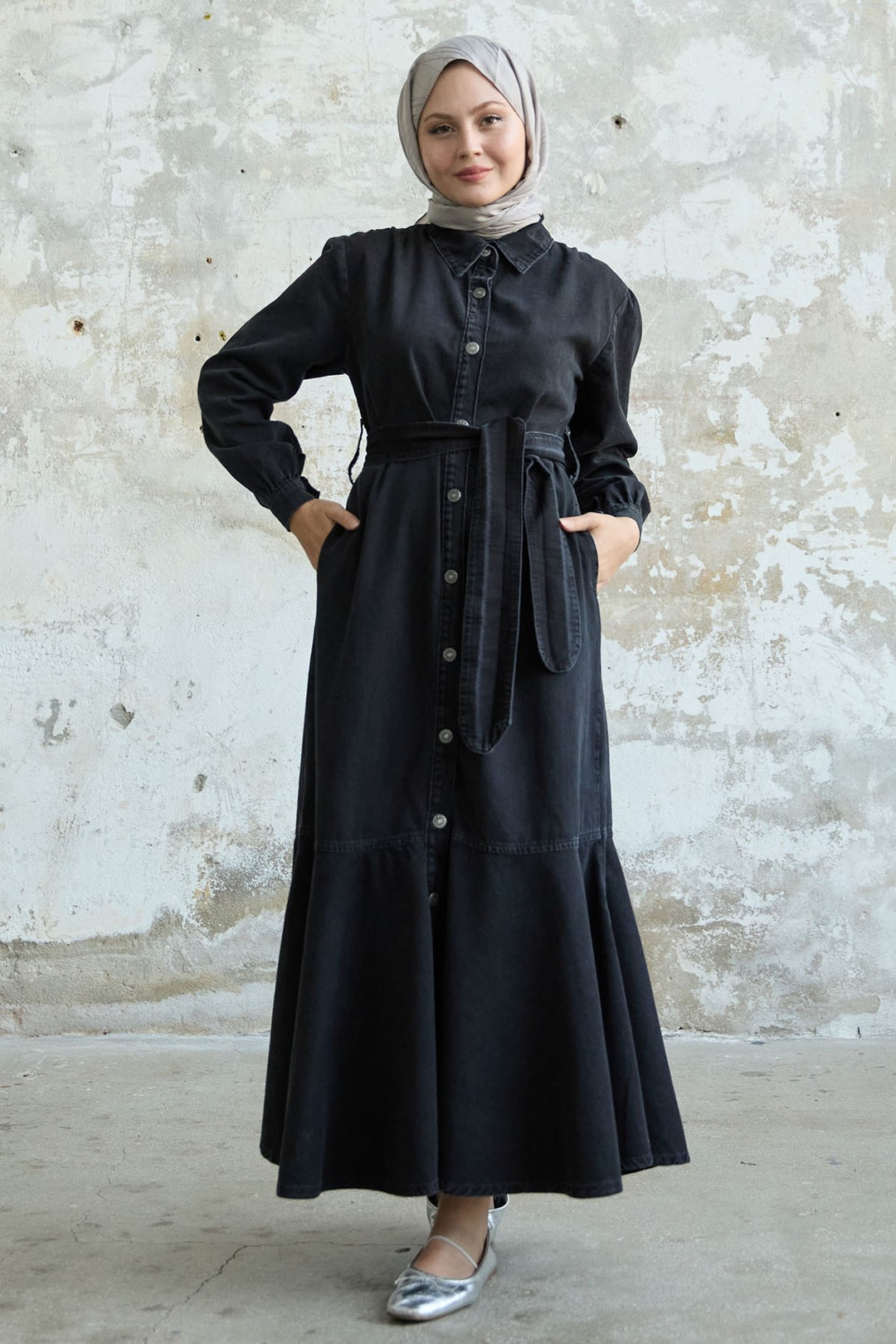 MDS Women Buttoned Belted Denim Dress - Black - Medicine Hat