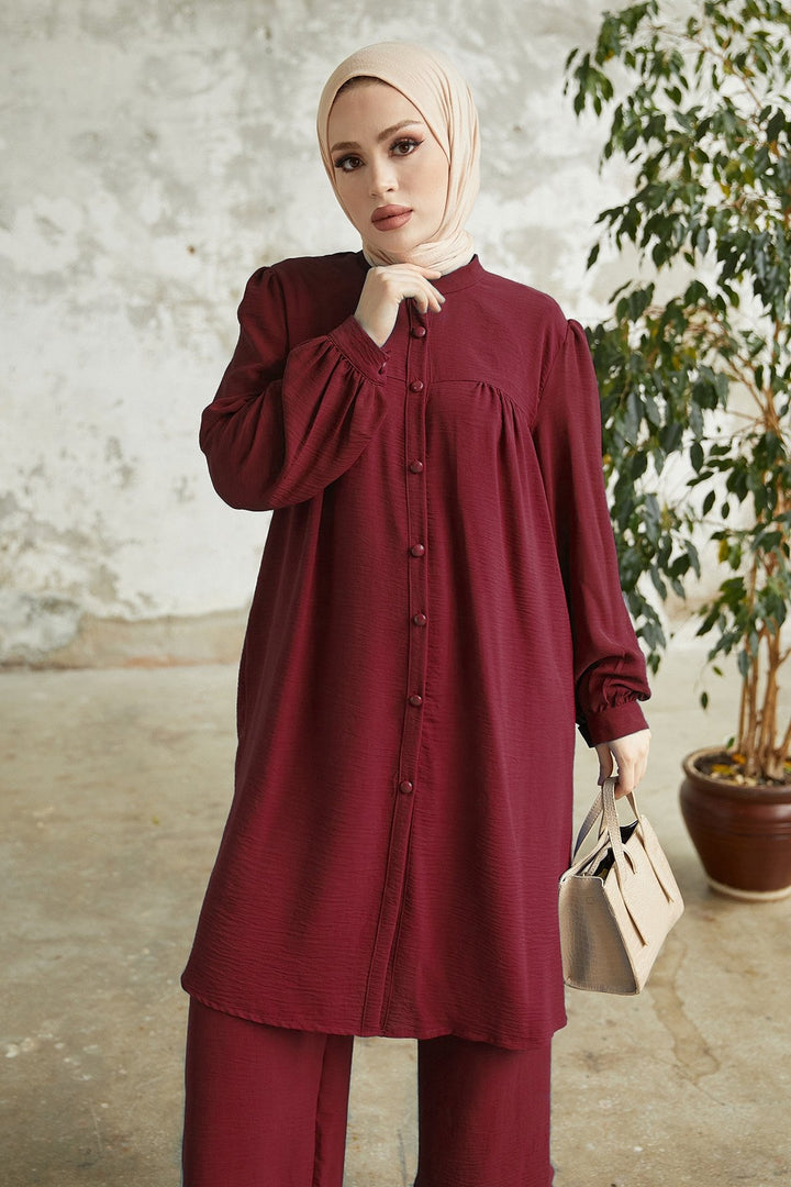 MDS Women Arfa Ayrobin Buttoned Casual Suit - Burgundy - San Pedro Mixtepec