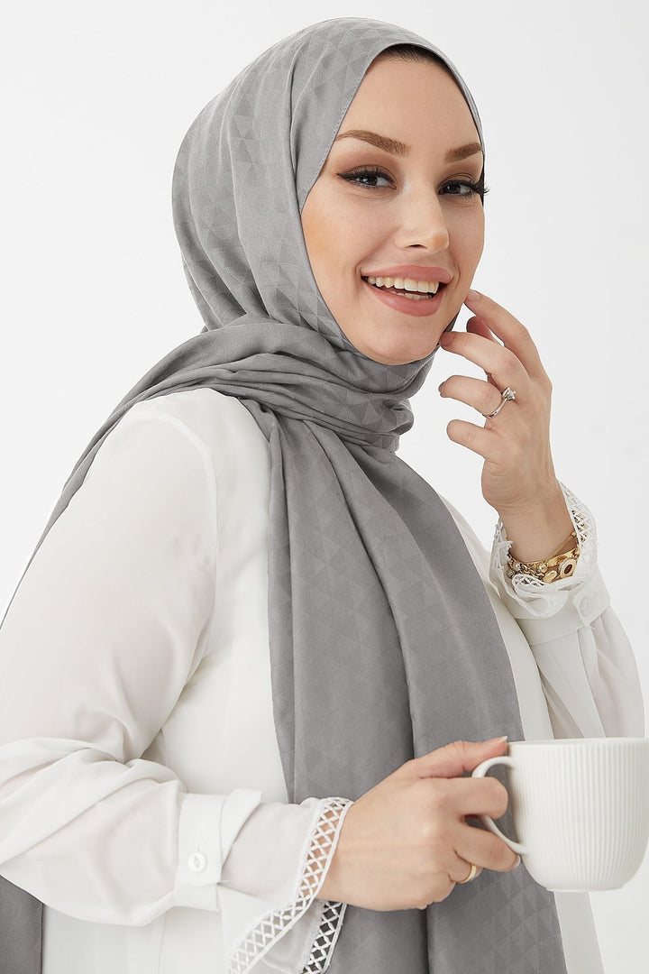 MDS Women Prism Pattern Cotton Jacquard Scarf - Grey - Pennsauken