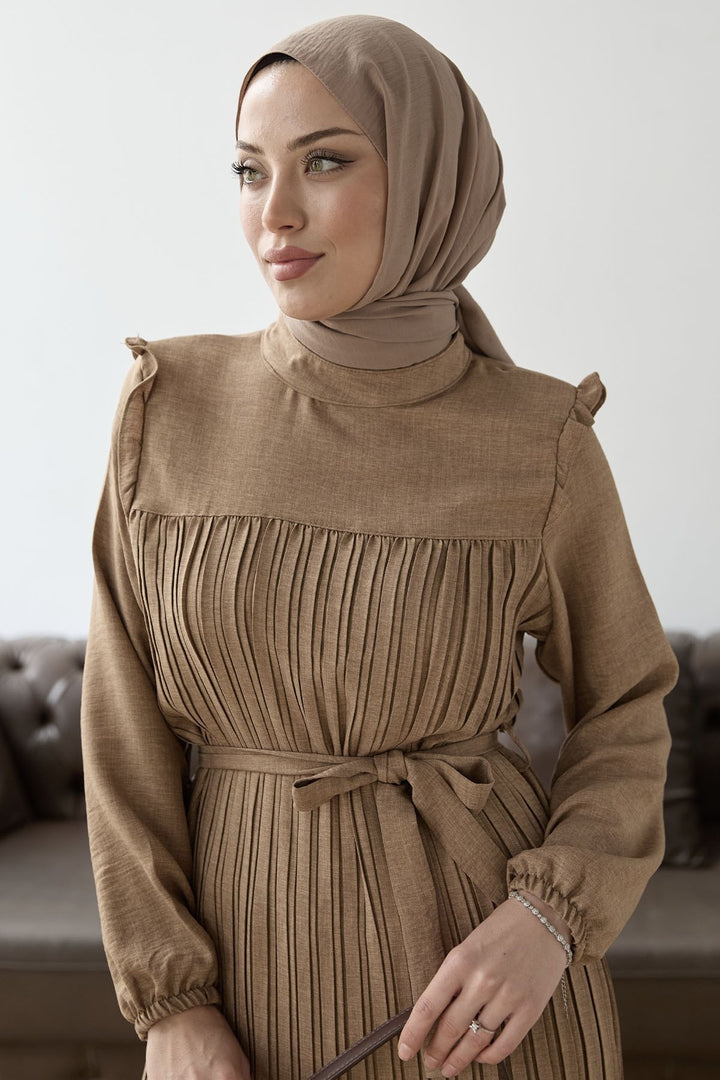MDS Women Ruffled Detail Set with Front Pleat - Milky Coffee - Edison