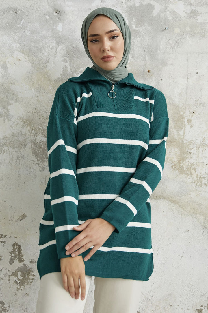 MDS Women Maroya Striped Knit Sweater - Petrol Green - Ostfildern