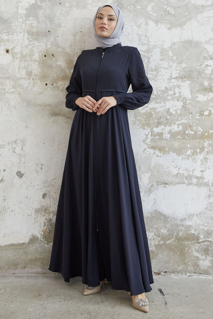 MDS Women Guipure Crepe Mevlana Cloak - Navy Blue - Batumi