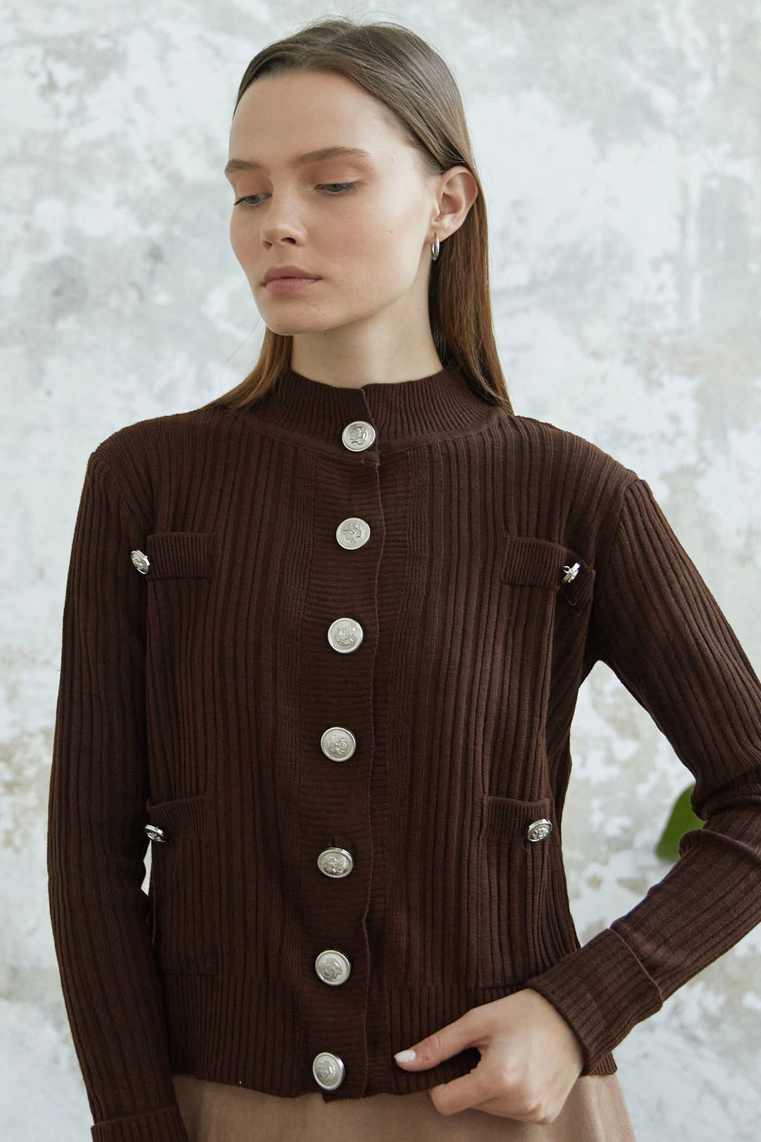 MDS Women Marin Buttoned Short Cardigan - Bitter Coffee - Passau