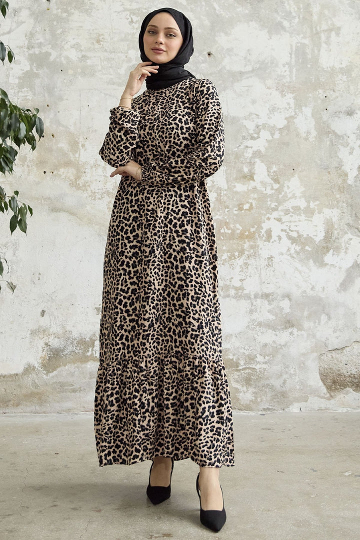 MDS Women 2291 Patterned Viscose Loose Dress - Brown - Rijswijk