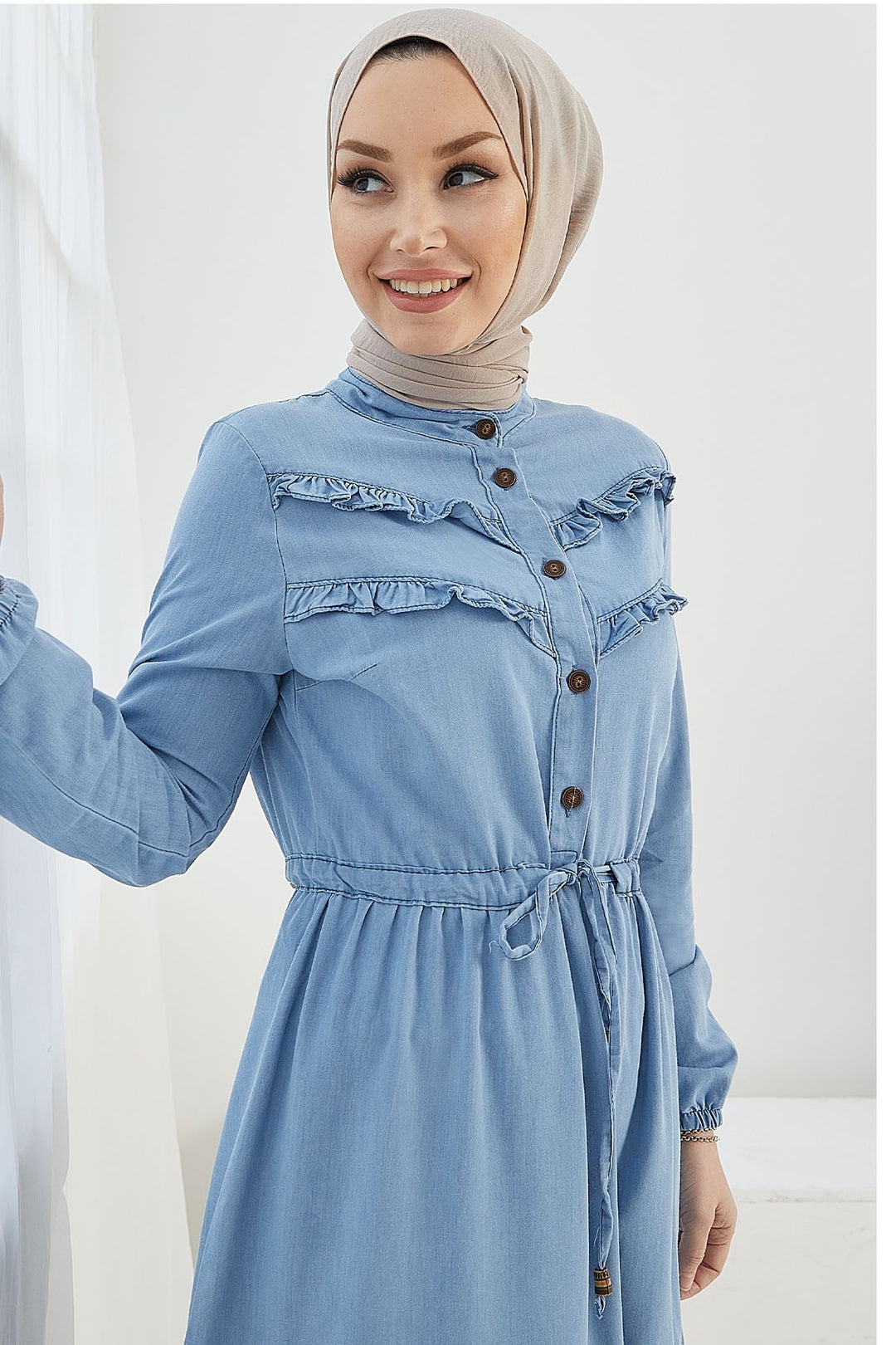 MDS Women Felen Frill Detailed Denim Dress - Light Blue - Fulda