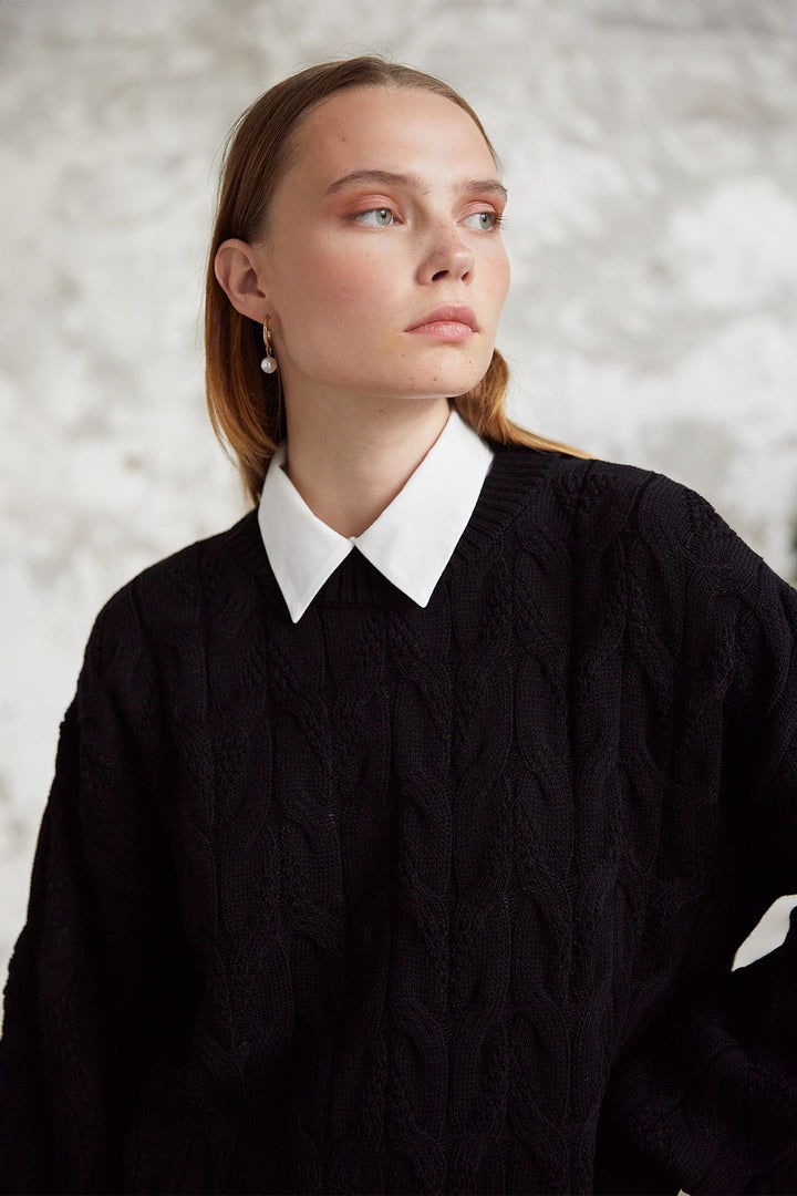 MDS Women Knitted Short Sweater - Black - Fort Pierce
