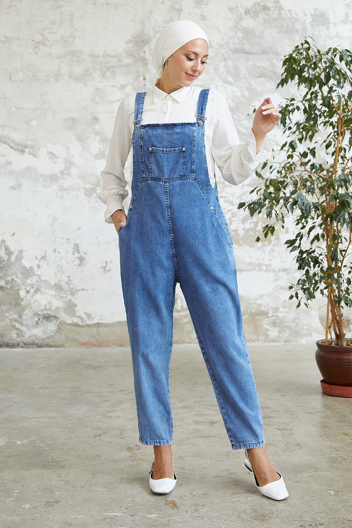 MDS Women Front Pocket Detailed Overalls - Blue - La Rochelle