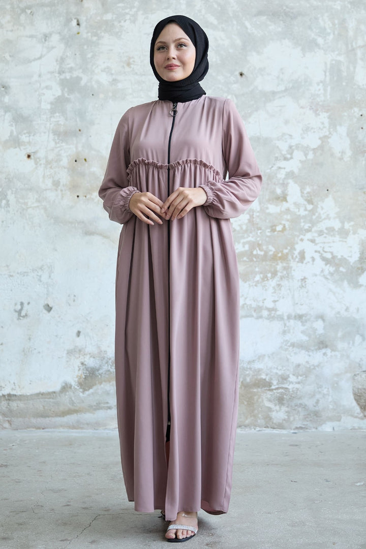 MDS Women Back Tassel Detail Ruched Powder Abaya - Broken Arrow