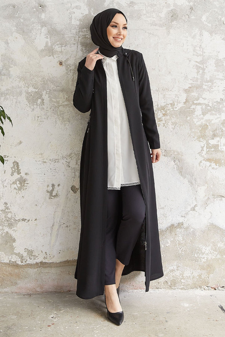 MDS Women Elena White Detailed Hooded Abaya - Black - Fuengirola