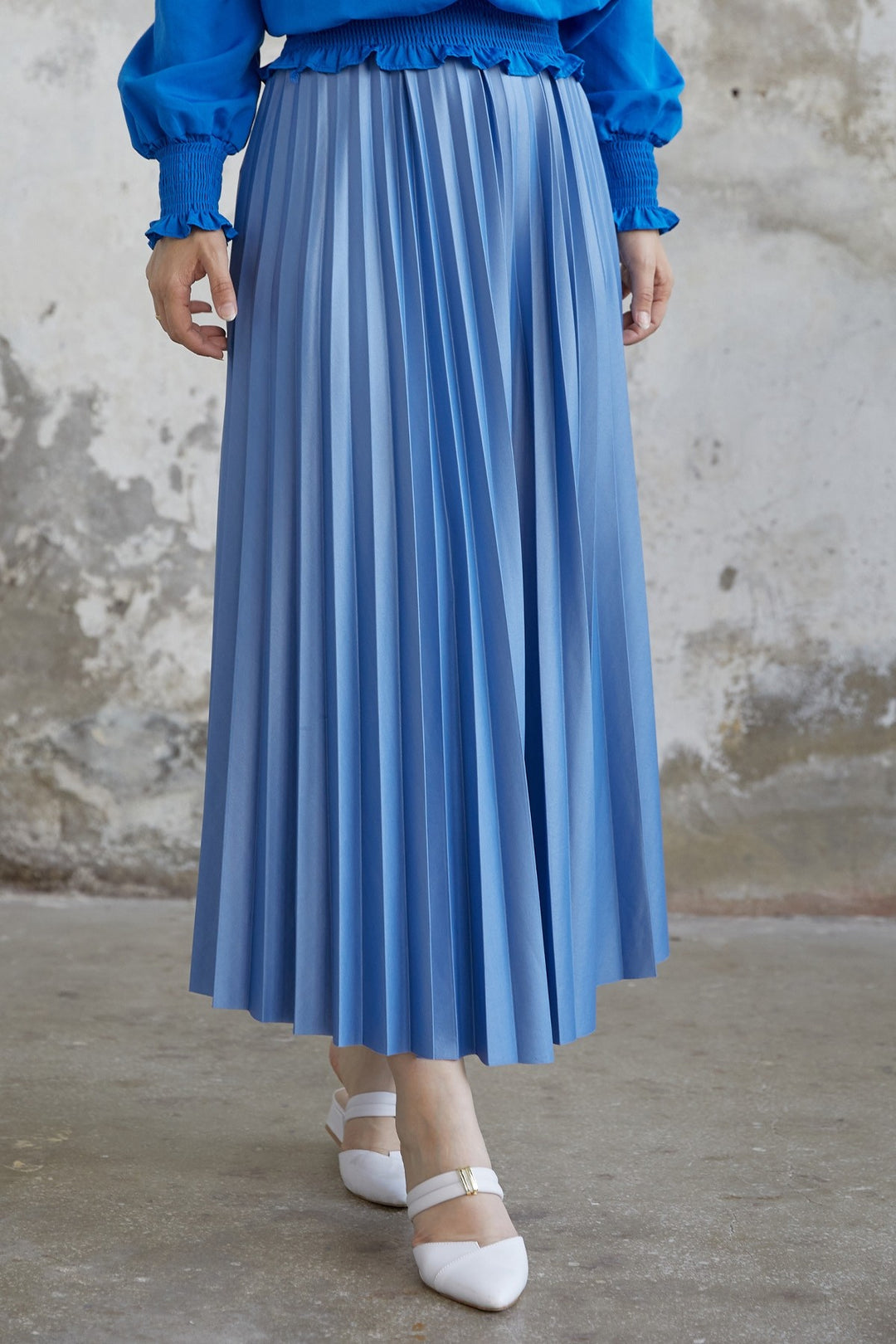 MDS Women Flared Pleated Skirt - Blue - Portsmouth