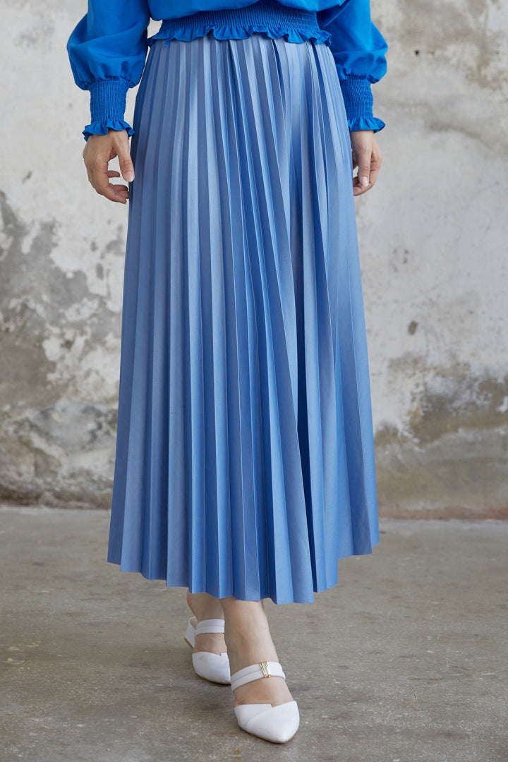 MDS Women Flared Pleated Skirt - Blue - Portsmouth