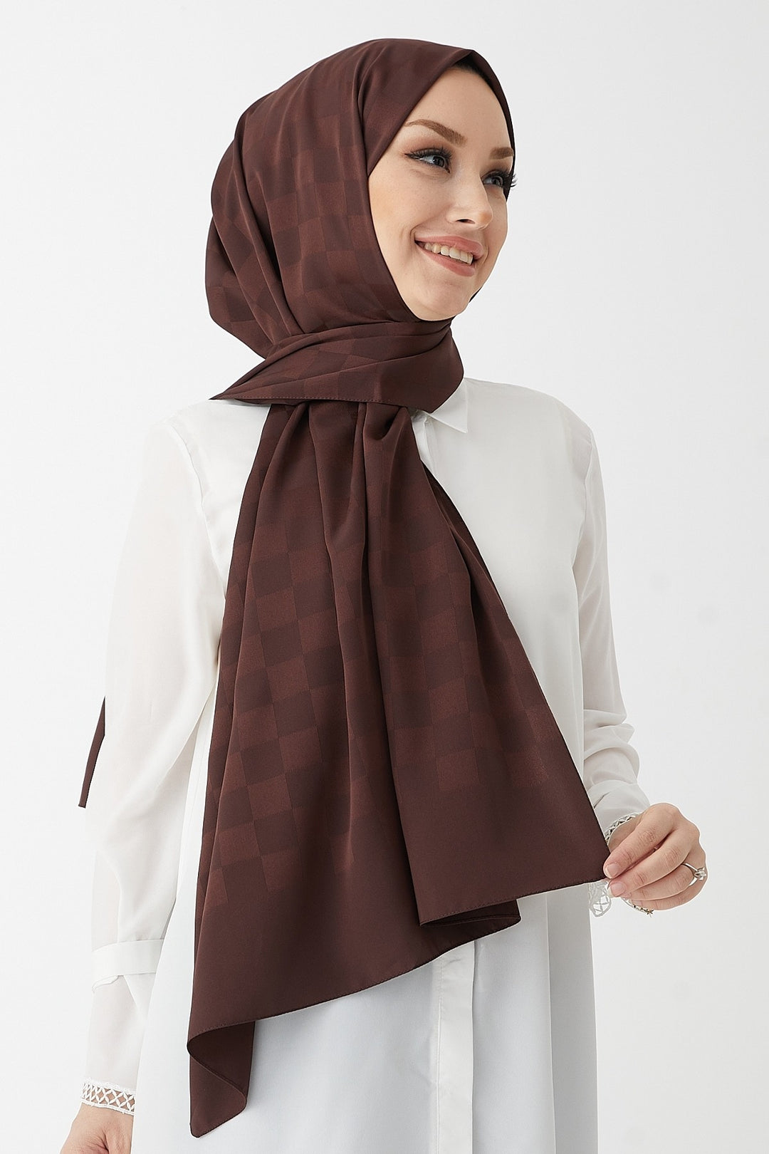 MDS Women Maura Lady Patterned Silky Jacquard Shawl - Bitter Coffee - Bridlington