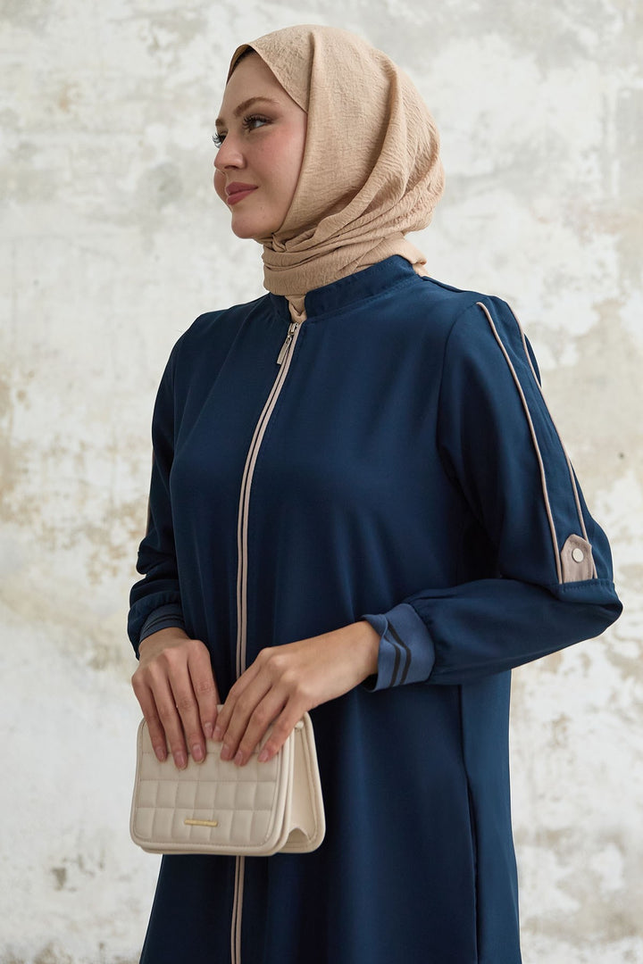 MDS Women Indigo Coat with Half Sleeve and Ribbed Collar - Paris