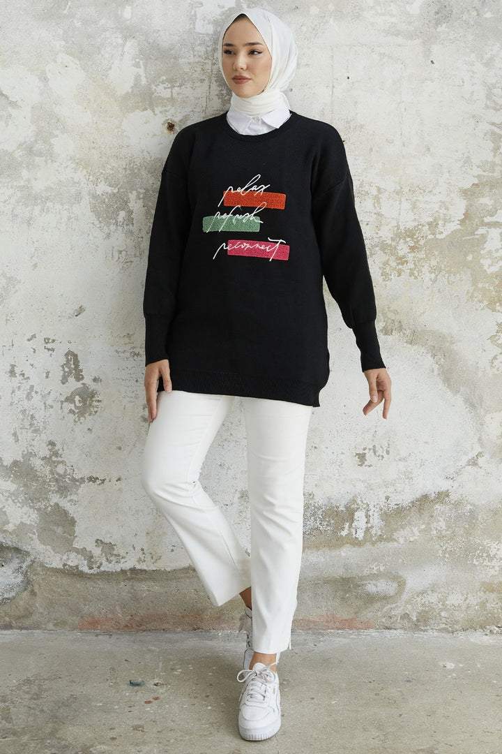 MDS Women Textured Knit Tunic - Black - San Juan del Río