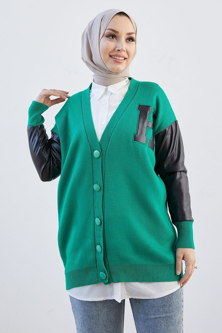 MDS Women Nivya Letter Printed Knit Cardigan - Green - Liège