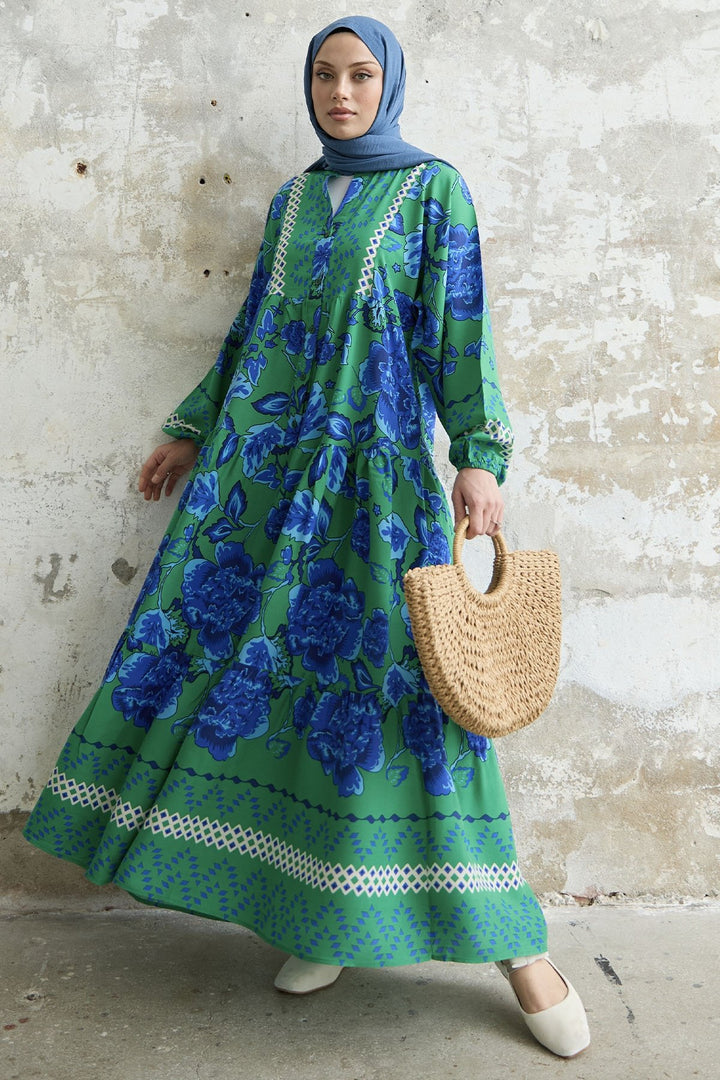 MDS Women Acacia Flower Viscose Dress - Green - Schagen