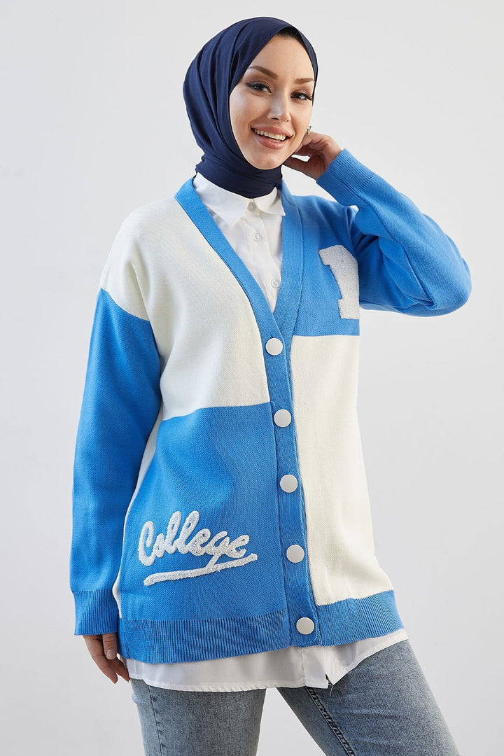 MDS Women M College Knit Cardigan - Blue - Perugia