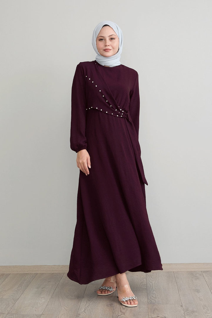 MDS Women Burgundy A-line Dress with Front Tie Detail - Mexico City