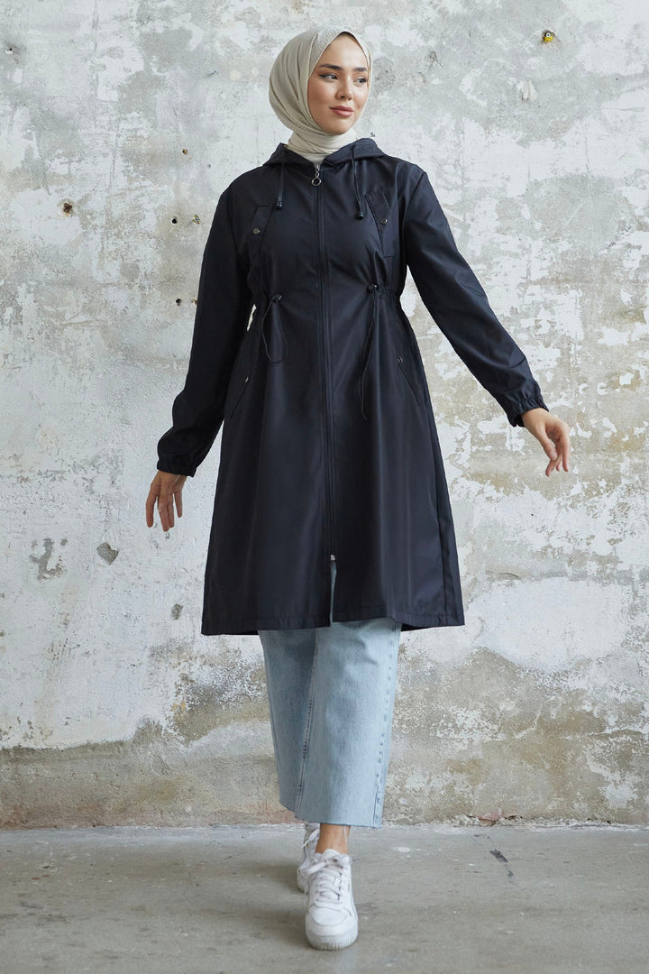 MDS Women Rufina Patterned Pocket Trench Coat - Black - Brossard