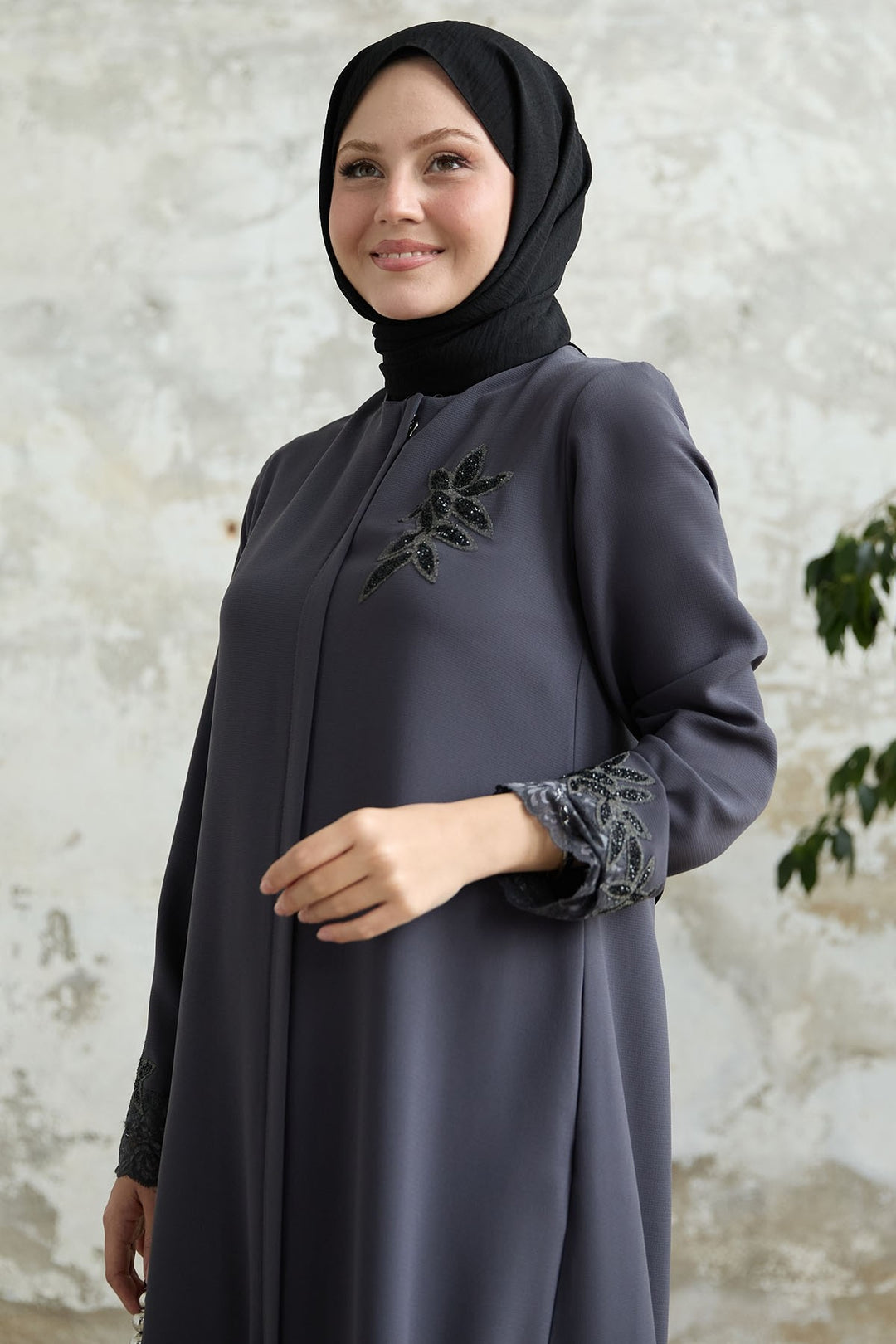 MDS Women Sleeve Flower Stoned Anthracite Ferace - Fort Lee