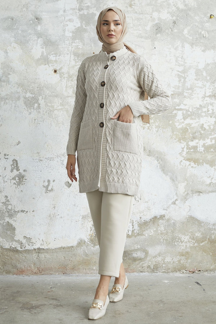 MDS Women Mosya Pocket Buttoned Knit Cardigan - Ecru - Everett
