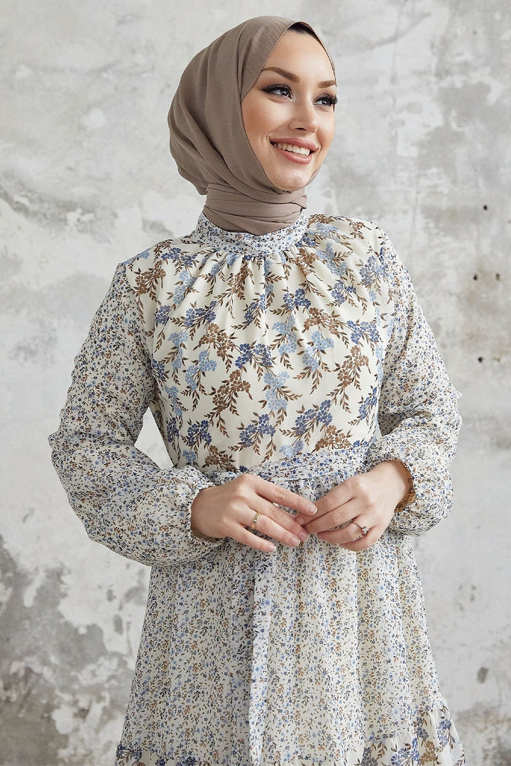 MDS Women Nessa Flower Belted Chiffon Dress - Blue - Câmara de Lobos