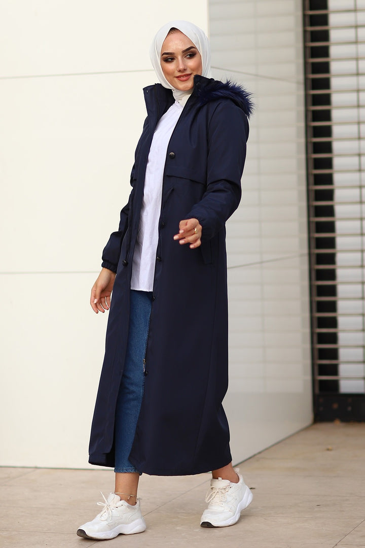 MDS Women Reverse Pocketed 2204 Long Coat - Navy - Walthamstow