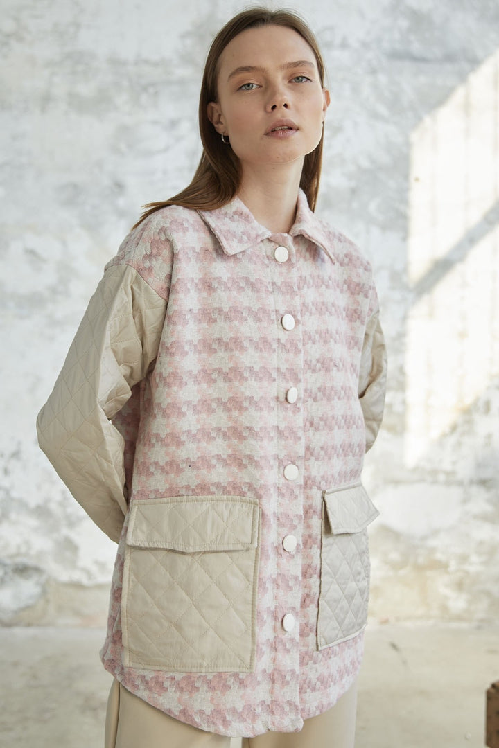 MDS Women Herringbone Pattern Quilted Jacket - Powder - Akron