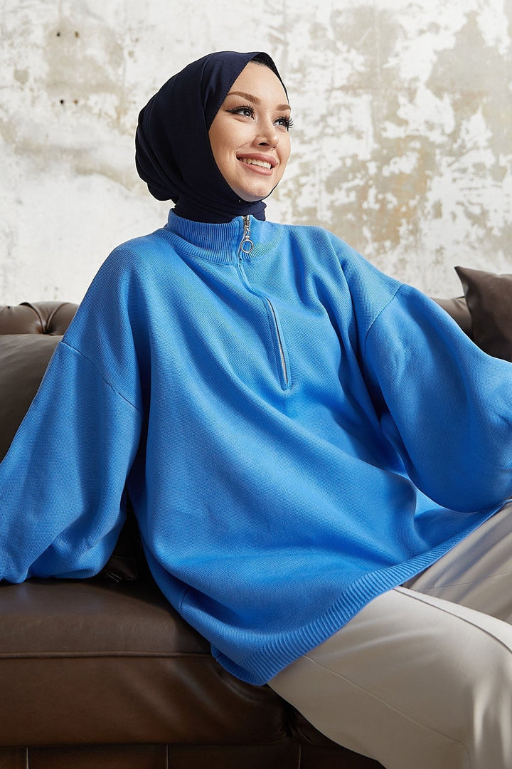 MDS Women Sara Zippered Knit Tunic - Indigo - Göppingen