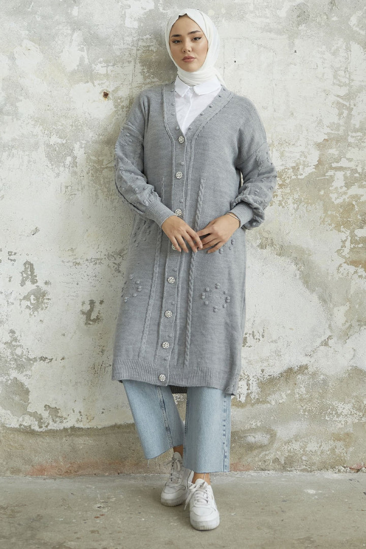MDS Women Lomira Stone Button Detailed Knit Cardigan - Grey - Edmonton