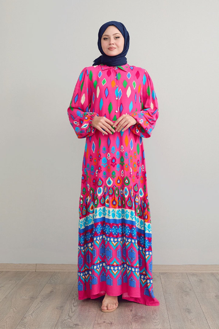 MDS Women Shirt Collar Loose Fuchsia Viscose Dress - Bettendorf
