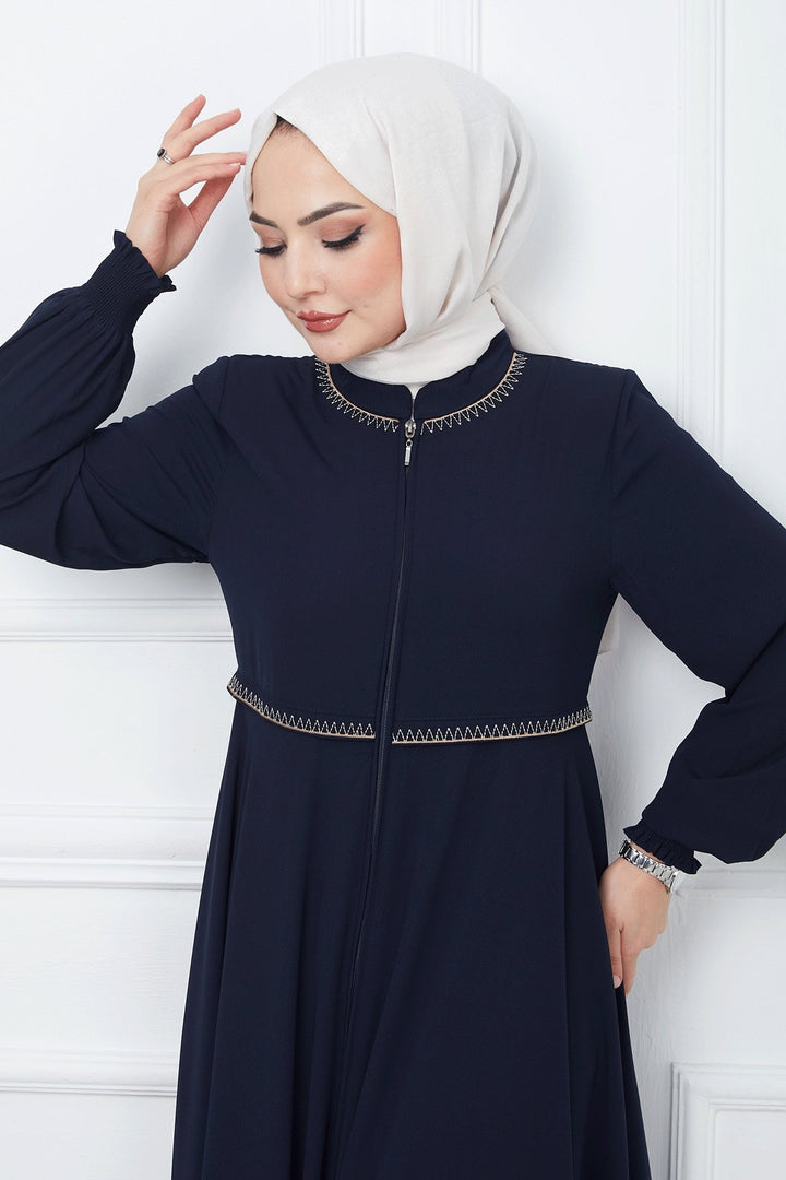 MDS Women Embroidered Mevlana Fabric Cloak - Navy Blue - Pinneberg