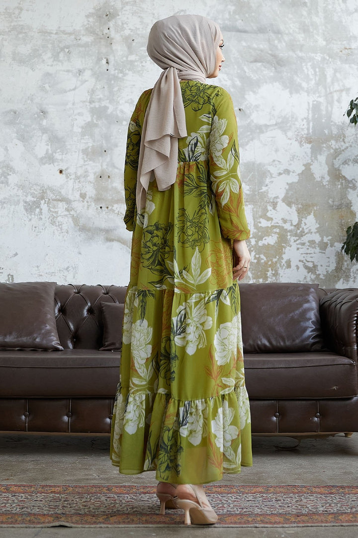 MDS Women Jalya Collar Buttoned Chiffon Dress - Olive Green - Rimini